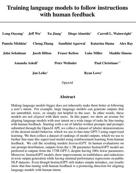 InstructGPT指导模型遵从人反馈