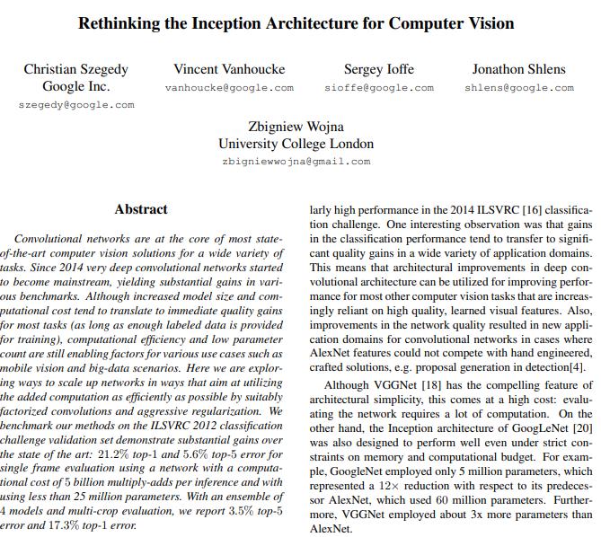 Inception-v3 原论文