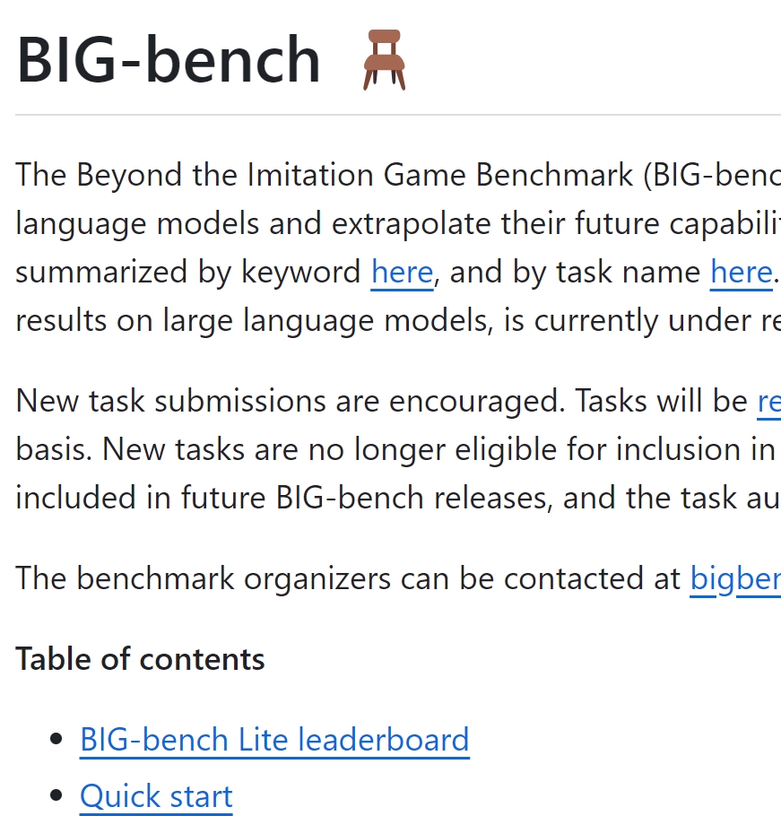 google BIG-bench LLM评估指标
