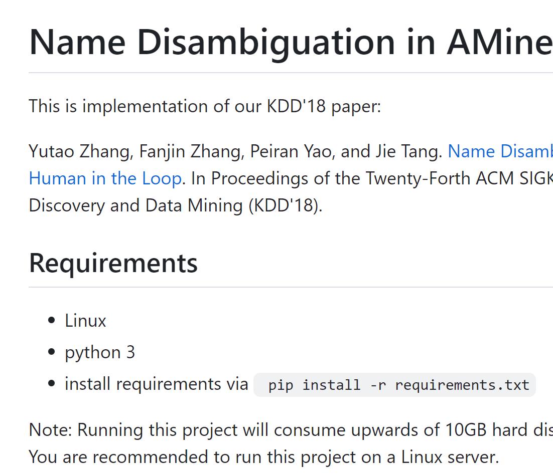 Disambiguation AMiner Github