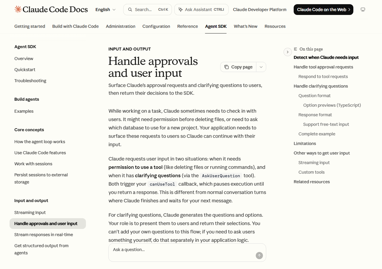 Claude Agent SDK — Handle Appr