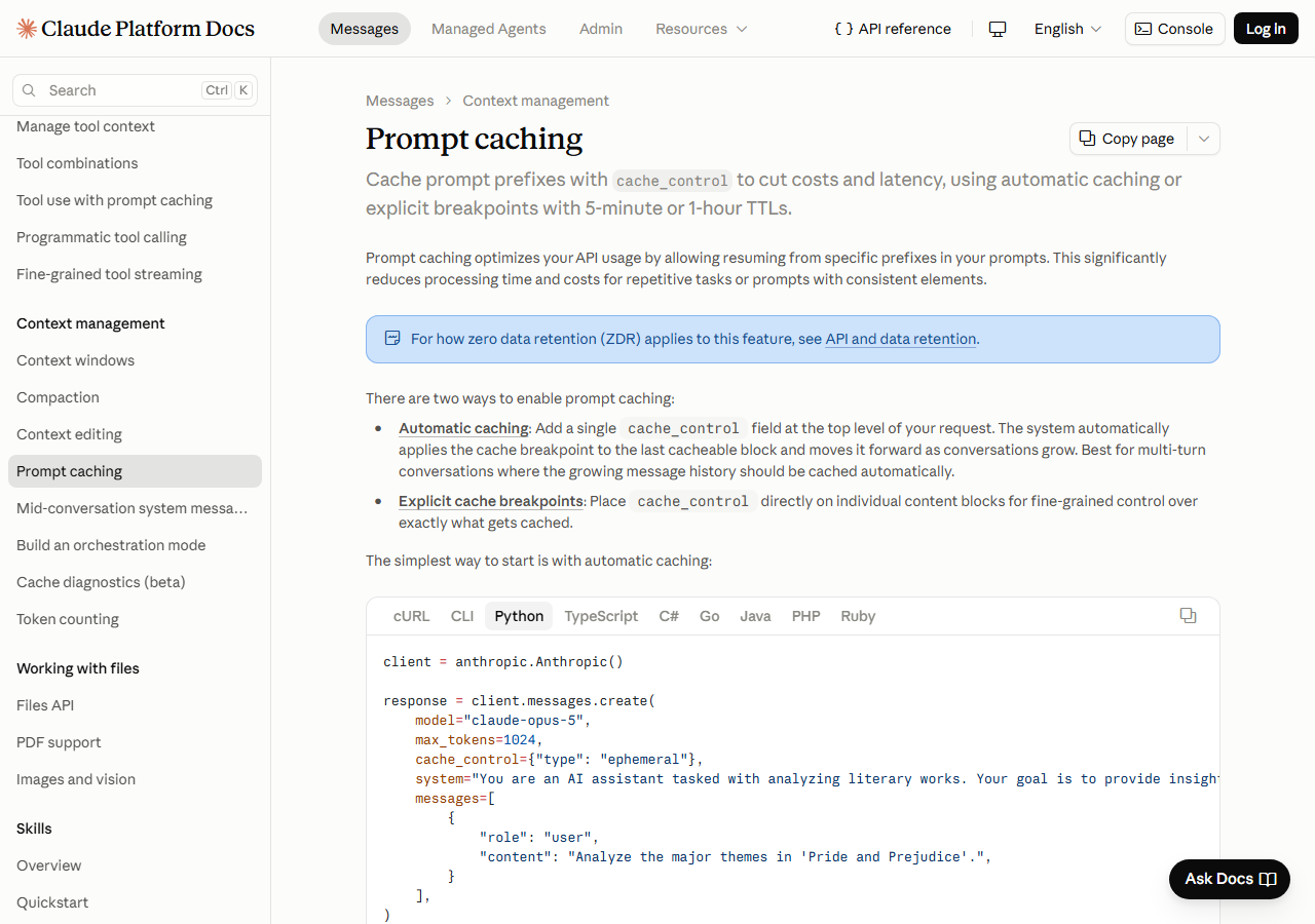 Prompt Caching — Claude API Do