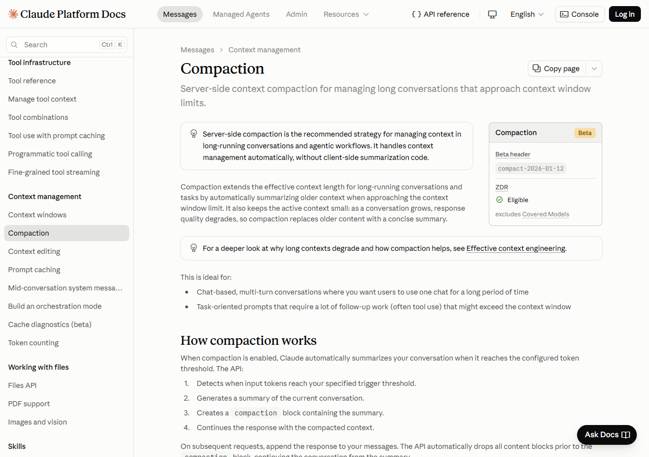 Compaction — Claude API Docs