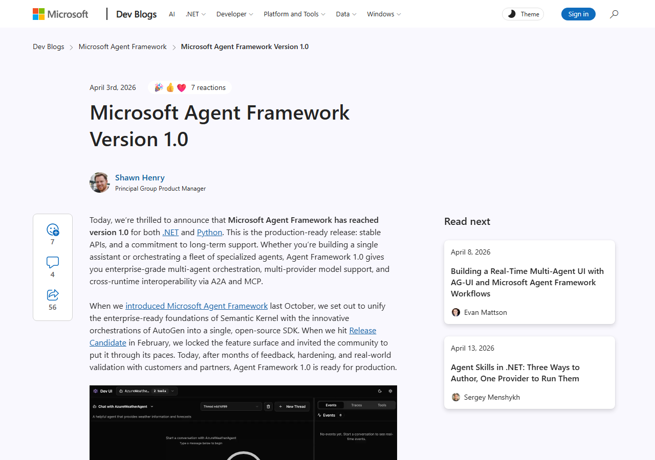 Microsoft Agent Framework 1.0