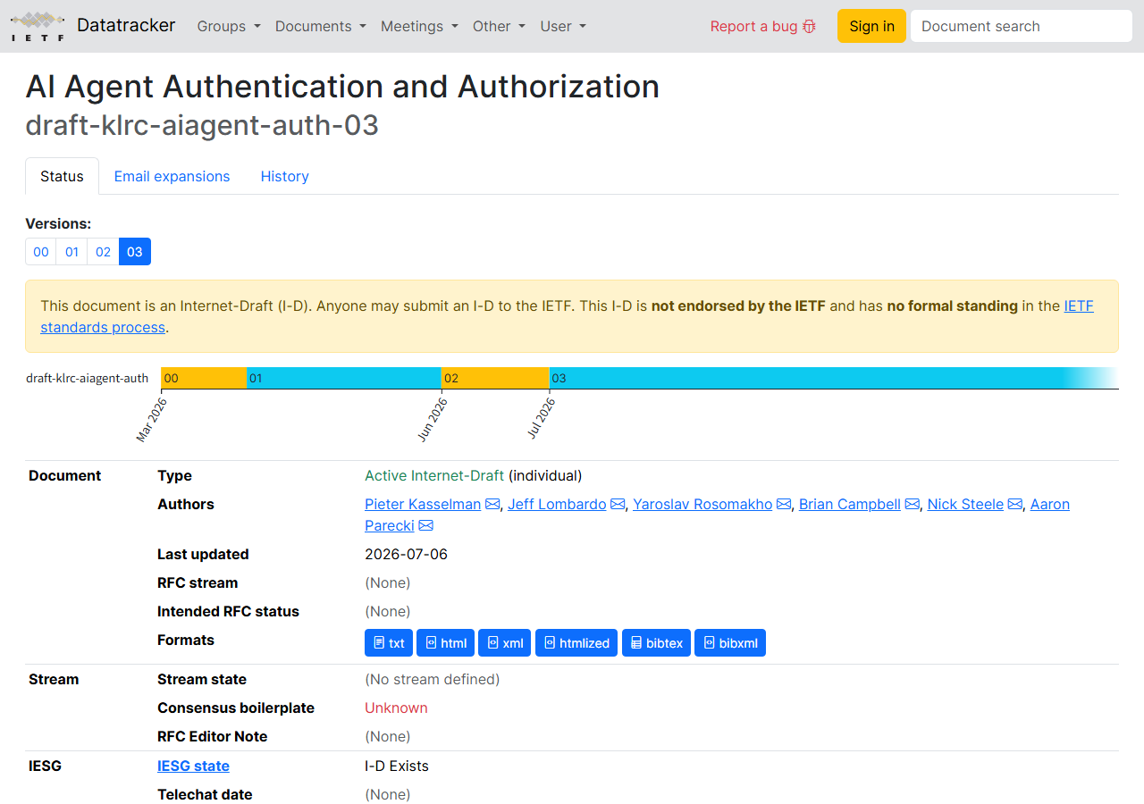 IETF draft-klrc-aiagent-auth
