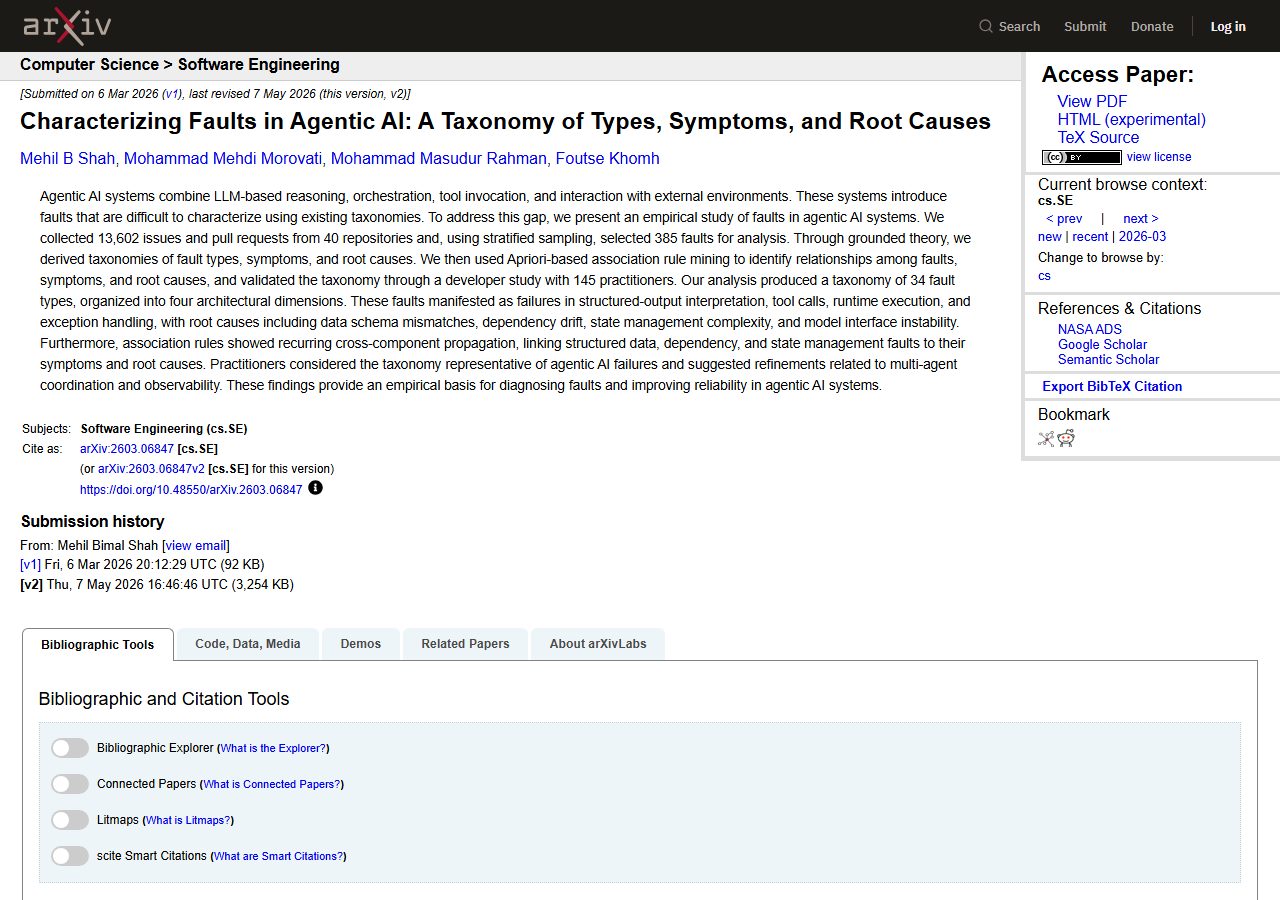 Characterizing Faults in Agent