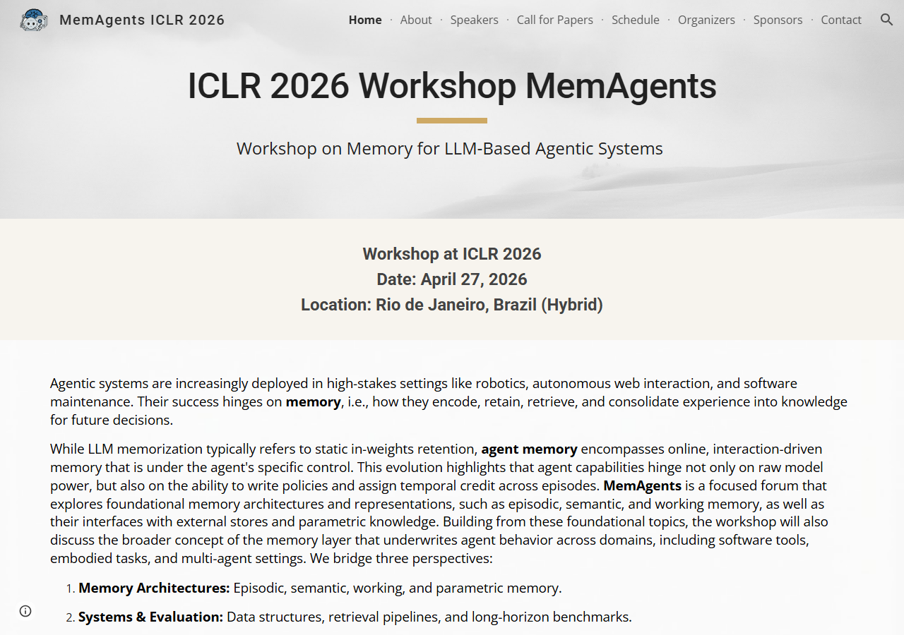 ICLR 2026 MemAgents Workshop