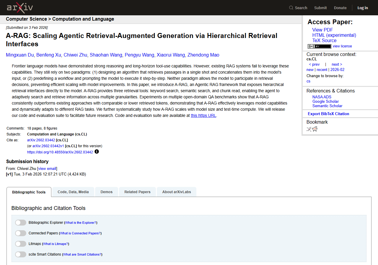 A-RAG: Scaling Agentic Retriev