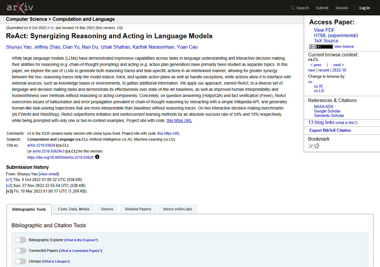 ReAct: Synergizing Reasoning a