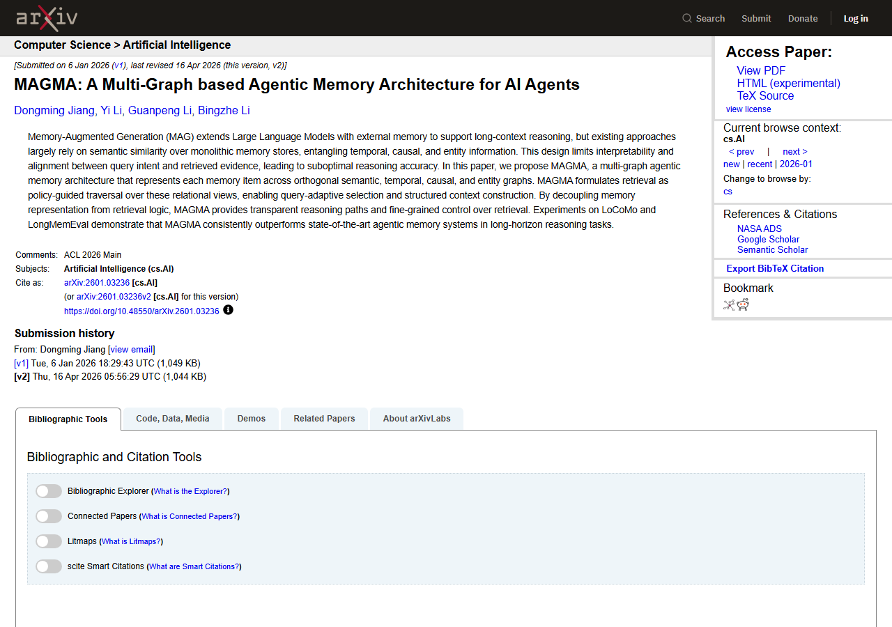 MAGMA: Multi-Graph Agentic Mem