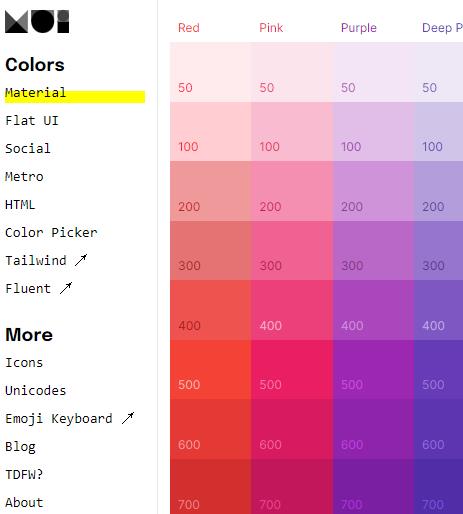 materialui 平面颜色图标调色板