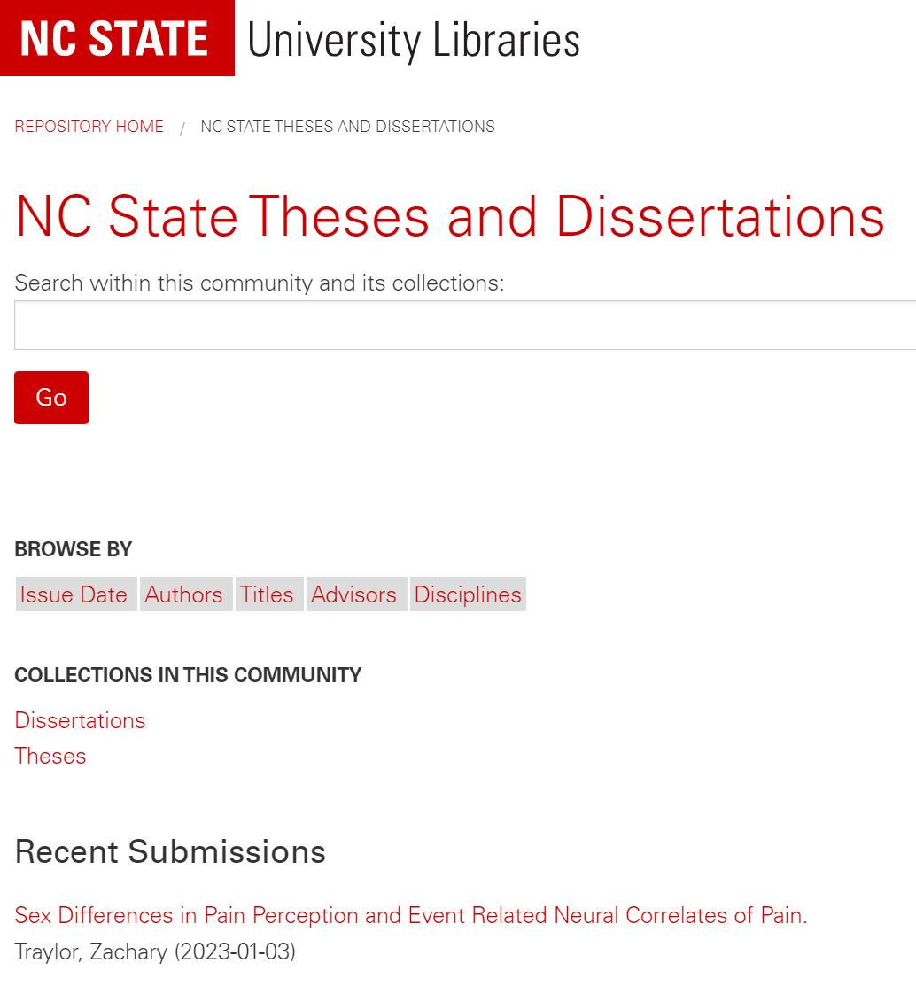 北卡罗来纳州州立大学 硕博论文