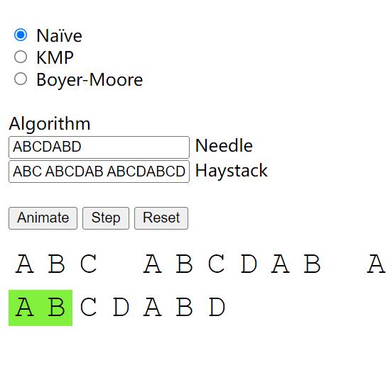 动态展示字符串匹配算法