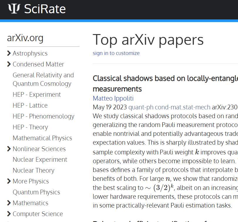 scirate: arXiv 论文高排名文章