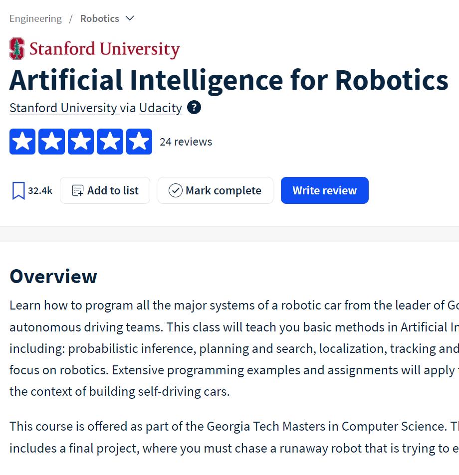 udacity 的机器人人工智能课程