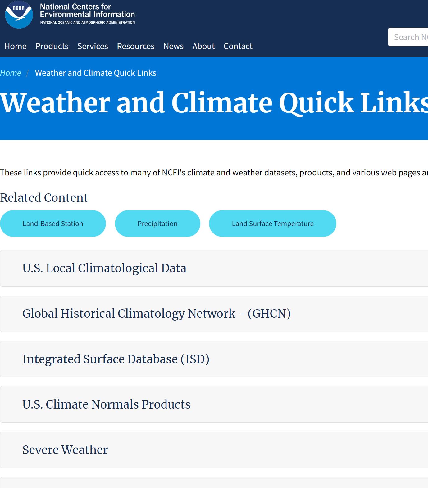 NOAA 气候和天气数据链接汇总