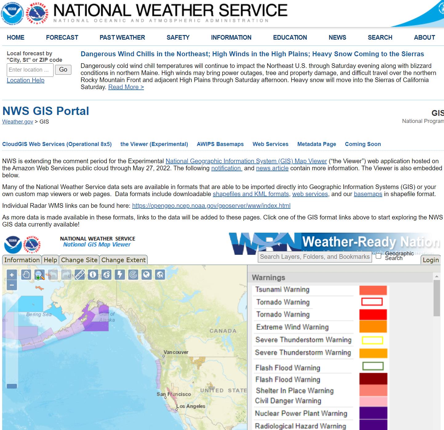 国家天气服务的GIS数据接口