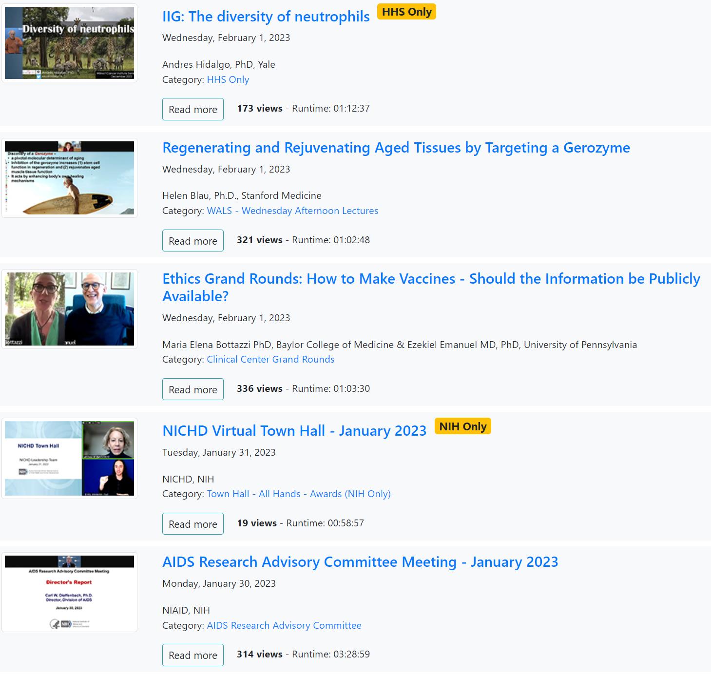 NIH 医学研究学术讲座和研讨会