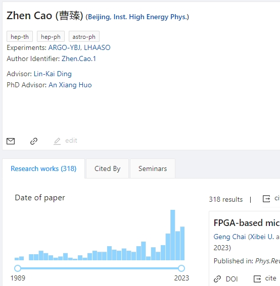  曹臻 inspirehep 主页