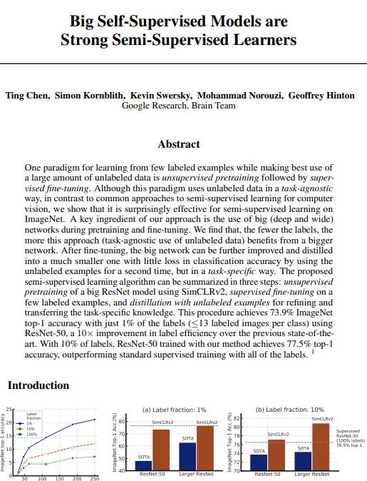 SimCLRv2 大的自监督预训练模型