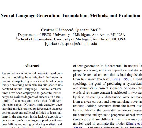 神经语言生成：公式、方法和评估