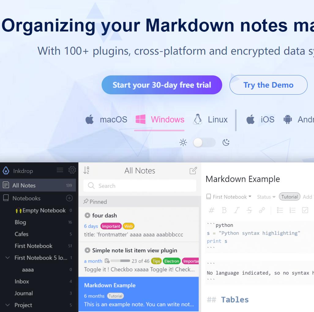 inkdrop:跨平台同步的多插件笔记