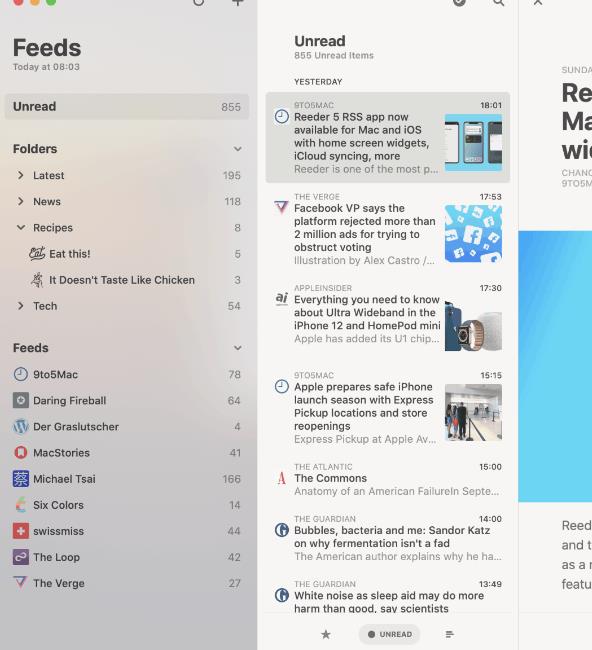 Reeder5: 支持多客户端新闻阅读
