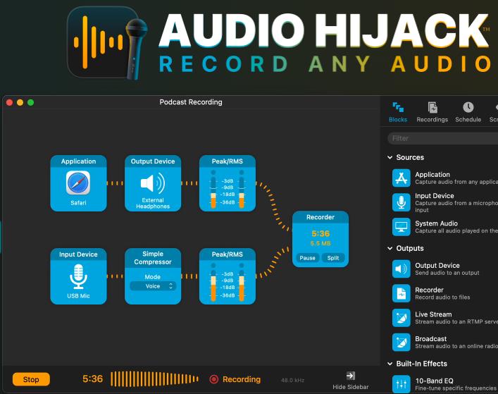 audio hijack记录任何应用的音频