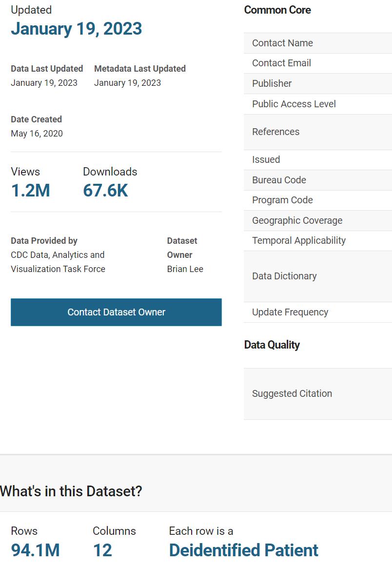 美国疾控中心CDC COVID19数据