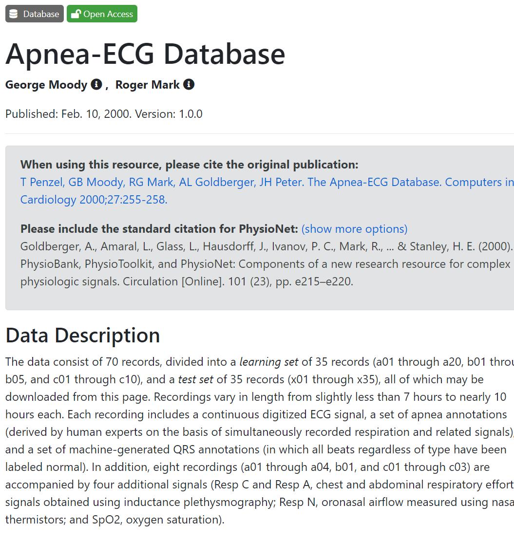 CinC2000 Apnea-ECG Database